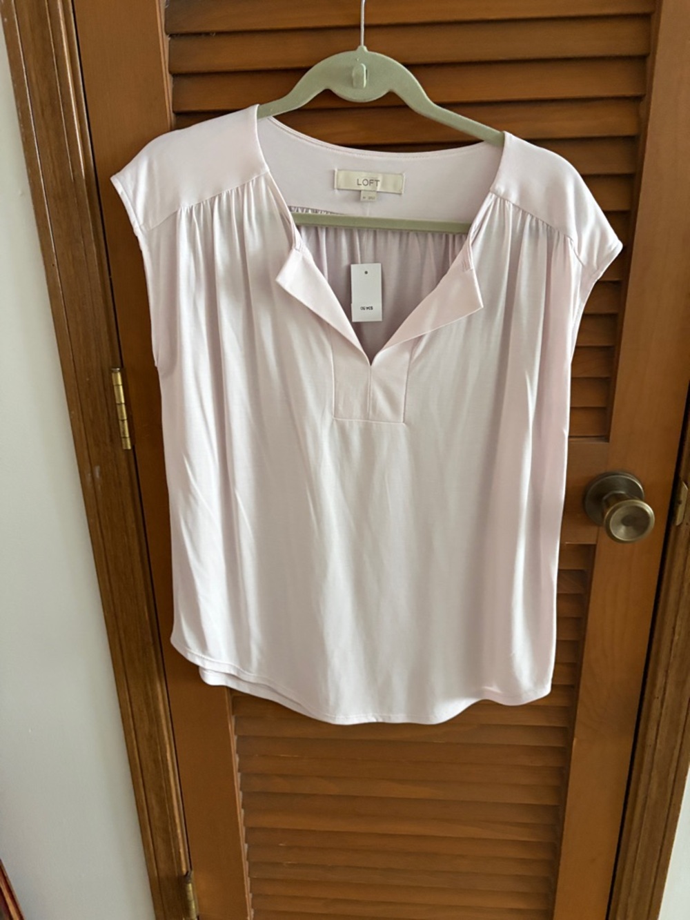 LOFT Pale Pink Cap-Sleeve V-Neck Blouse